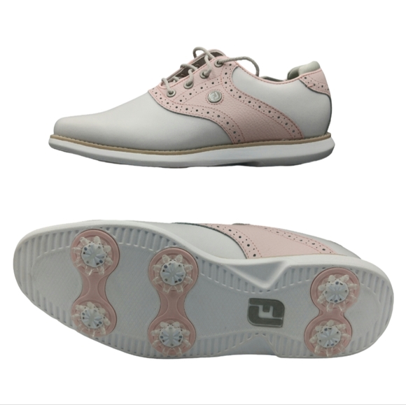 Chaussures De Golf FootJoy Soft-Joys Femme - 8 M - Blanc/Tan - Cuir - Neuves